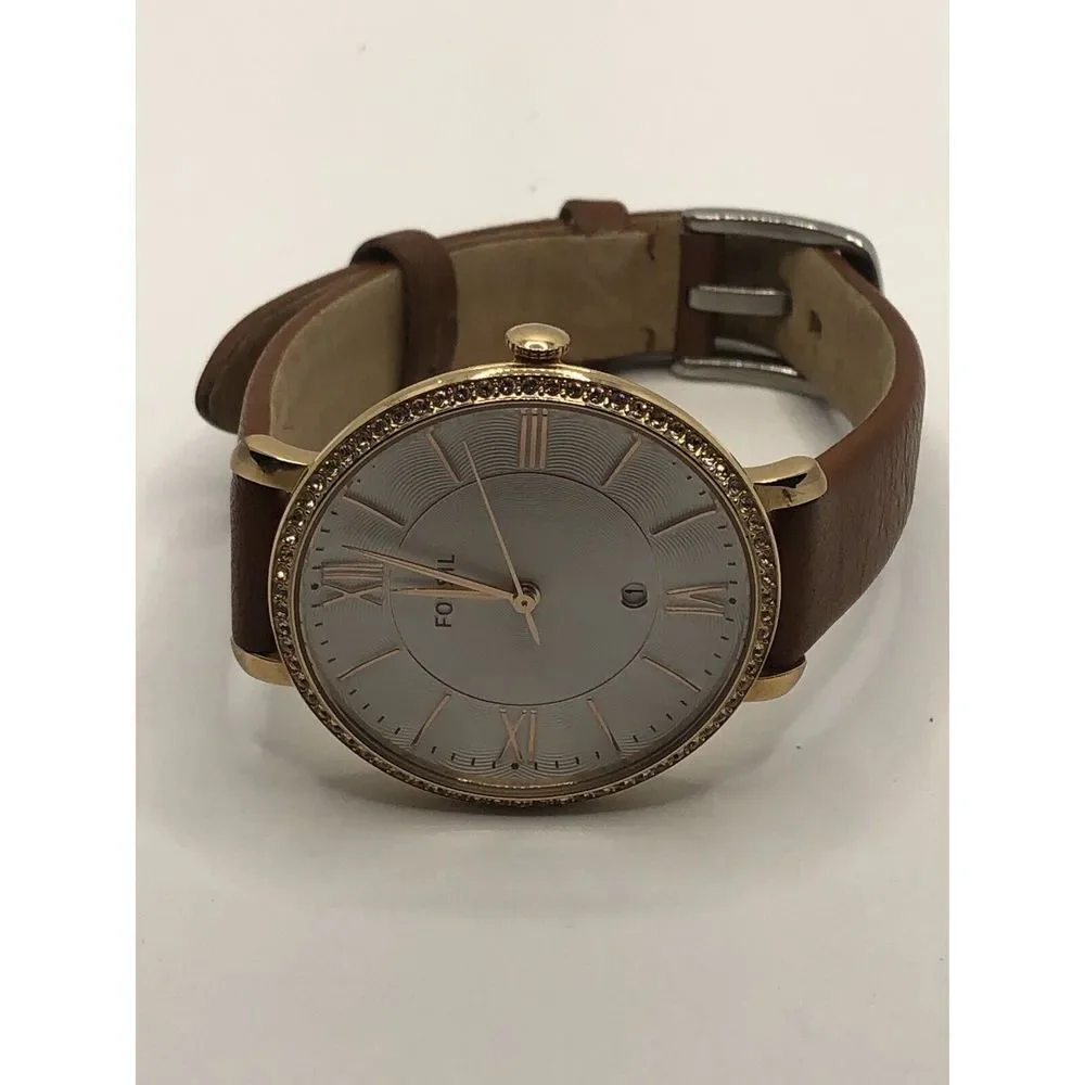 Fossil C141016 Women's Brown Leather Analog Silver Dial Quartz Wrist Watch OP617